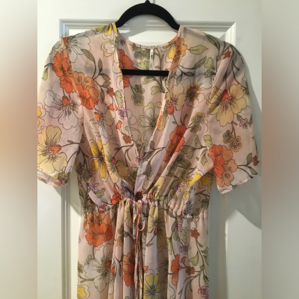 NWOT Sheer Floral Retro Style Maxi Wrap Duster Kimono - Picture 3 of 9